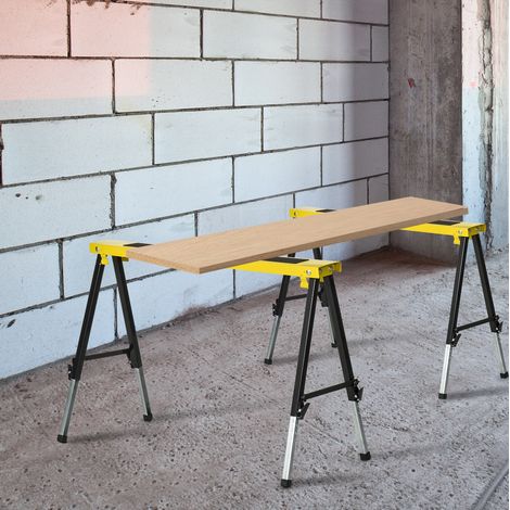 Cavalletti da lavoro pieghevoli 2 pezzi, altezza regolabile, acciaio, giallo e nero HAVRYA (1/3)