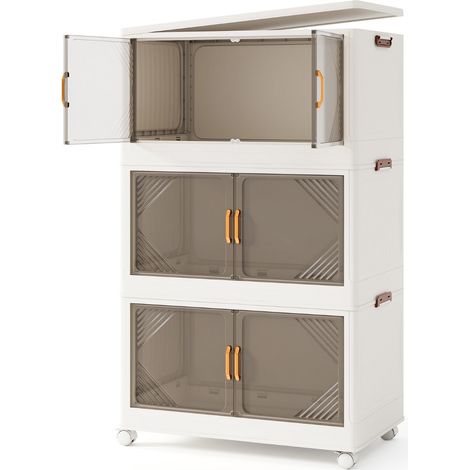 Lot de 4 bacs de rangement empilables 65 x 39 x 36 cm capacité 213 L avec roulettes pratiques design moderne en pp blanc