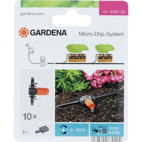 Gardena – Goutteur simple réglable 0-20 l/h – 10 goutteurs en ligne – Aiguille de nettoyage intégrée – 839220