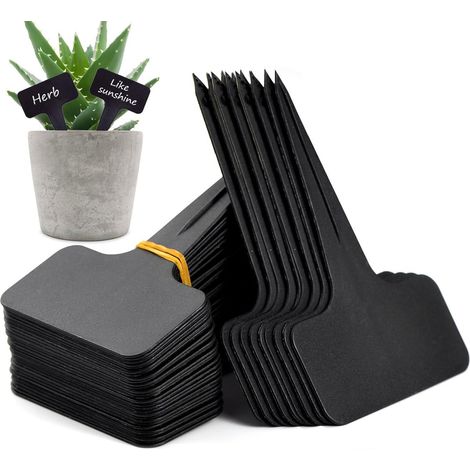 Étiquettes pour plantes (lot de 100), en PVC épais, réutilisables, en forme de T, pour plantes en pot, herbes aromatiques, fleurs et légumes d'extérieur, noires, 6 x 10 cm (1/5)