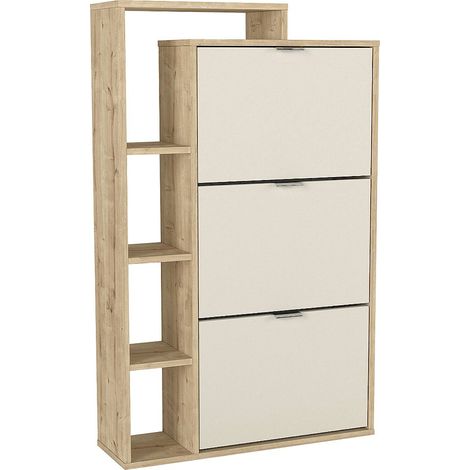 Scarpiera 3 ante a ribalta e 4 vani Beige e Naturale chiaro - RIVAYA (1/4)