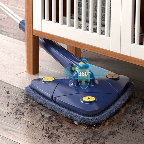 Balai nettoyage rotatif 360° bleu - - 5 chiffons microfibre, compression auto - Pour sol/plafond (1/4)