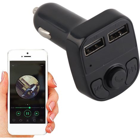Bluetooth-Autoladegerät für Mobiltelefone, Schwarz, 12–24 V, FM-Transmitter, MP3-Player, Dual-USB-Ladefunktion (1/5)
