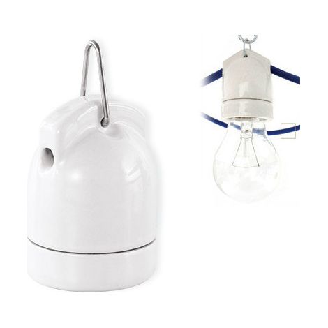 Portalámparas de porcelana E27 interior/exterior sencillo