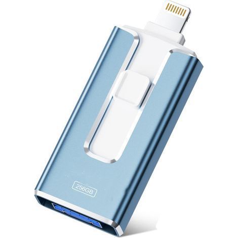 Clé USB Ynkkvre pour PC et téléphone - USB 3.0 4-en-1 - USB-C - 256 Go - Mini USB - Extension de mémoire pour téléphone - Bleue
