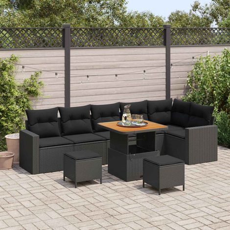 Ensemble de Canapé de Jardin Modulable en Polyrotin Noir avec Coffres de Rangement 11 pcs - PANGIVO (1/5)