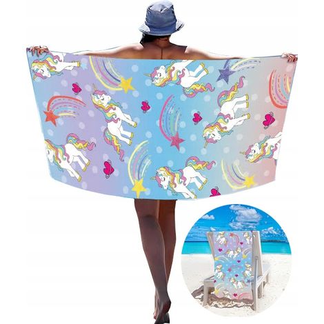 Großes, schnelltrocknendes Strandtuch 100 x 180 cm, XXL-Einhorn-Badetuch