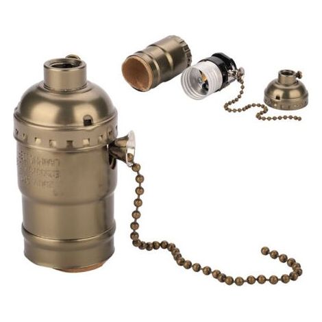 Pair - Support vintage pour ampoule E27 – Douille culot en cuivre – Interrupteur à chaîne – Compatible avec ampoules standard – Longueur 8.5 cm (1/5)