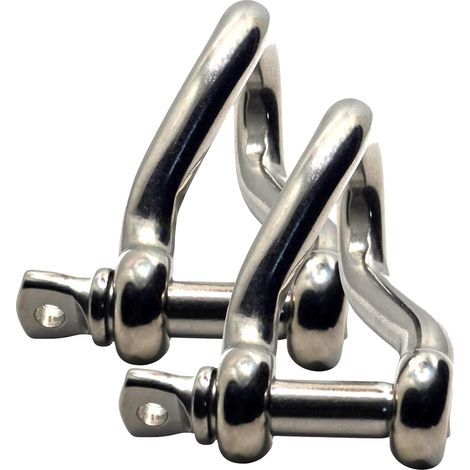 Satz aus 2 gedrehten Schäkeln aus 6 mm starkem Edelstahl A4-Marinequalität (316) zum Verbinden von Seilen, Ankern und Ketten (1/3)