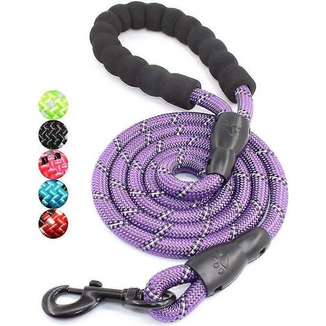 Laisse robuste de 1,5 m de long avec poignée rembourrée confortable et fils hautement réfléchissants, adaptée aux chiens moyens et grands, violette