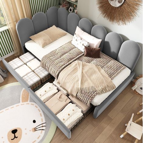 Bett mit Stauraum Samt Grau 90x200 cm mit 2 Schubladen und Lattenrost (1/5)