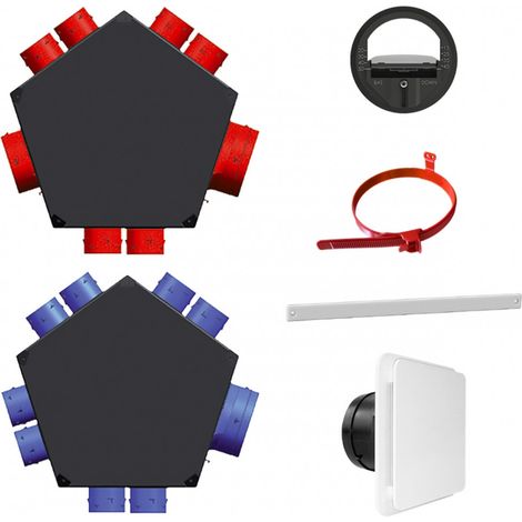 Kit accessoires VMC DF avec 1 plénum d'insufflation, 1 plénum d'extraction, 9 bouches, 8 colliers S&P (UNELVENT) 600063
