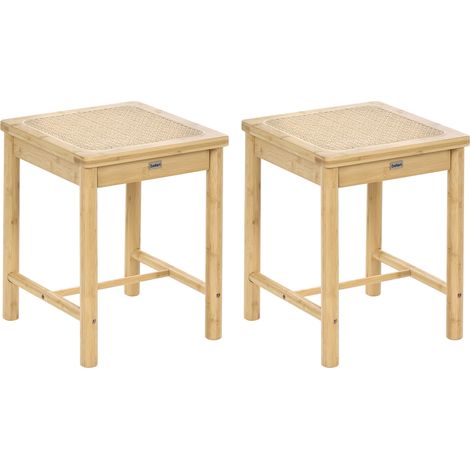 Conjunto de 2 taburetes de madera de bambú asiento tejido de ratán PE estilo boho cocina comedor marrón claro Evires