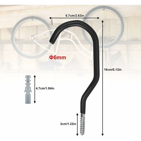 6 PCS Carbon Steel Bike Hooks Heavy Duty Wall Mounted Storage Hook Ceiling Screw-in Hook Maximum Load Bearing 15KG Storage Hook with 6 Expansion Tubes for Garage(155X66MM) (1/5)