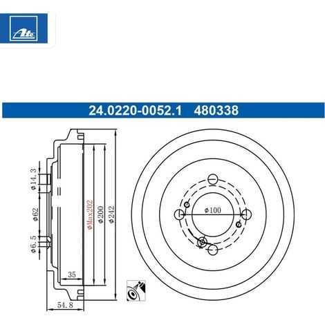 Lot de 2 Tambours de frein ATE 24.0220-0052.1 SUZUKI 43511-68L00 43511-71L00