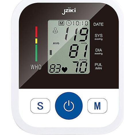 Tensiomètre électronique noir pour le bras, avec réglage du brassard, écran facile à lire et moniteur de fréquence cardiaque, pour un tour de bras de 22 à 32 cm. Piles non incluses. (1/5)