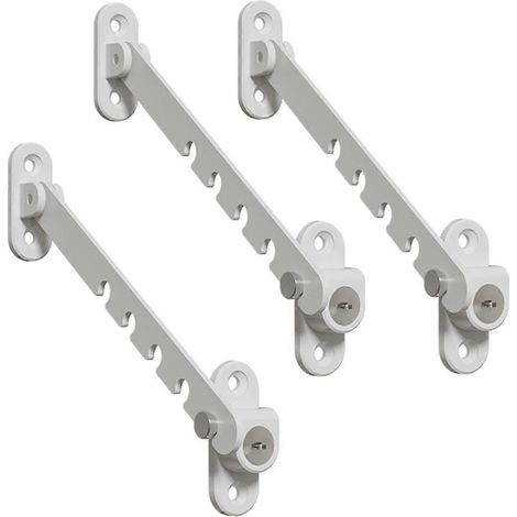 Limiteur d'ouverture réglable pour fenêtres et portes-fenêtres, en acier au carbone, blanc, lot de 3. Sécurité enfant.