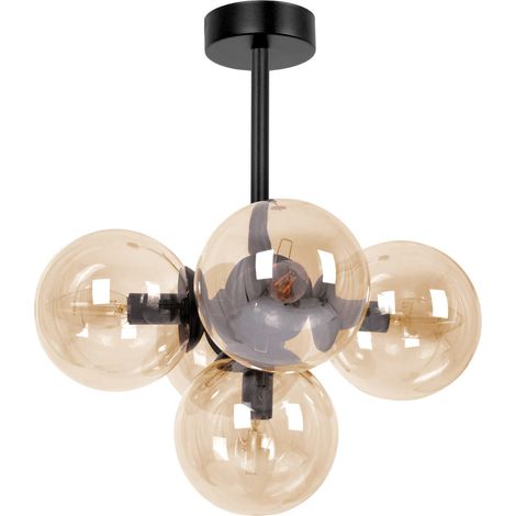 Plafonnier noir 5 boules verre ambre E14 PIRO Kaja (1/5)