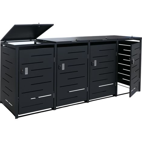 4er-Mülltonnenverkleidung HHG-017b, Mülltonnenbox Mülltonnenabdeckung, 117x265x80cm, anthrazit, Stahl 90kg