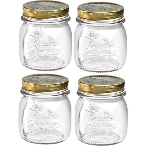 SET 4 BARATTOLI 250 CC QUATTRO STAGIONI BORMIOLI PER CONSERVE CON TAPPI DA 70 MM