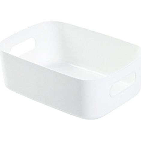 Panier de Rangement de Bureau en PP, Boîte de Stockage Cosmétique Blanche avec Poignée pour Organiser les Petits Objets Ménagers