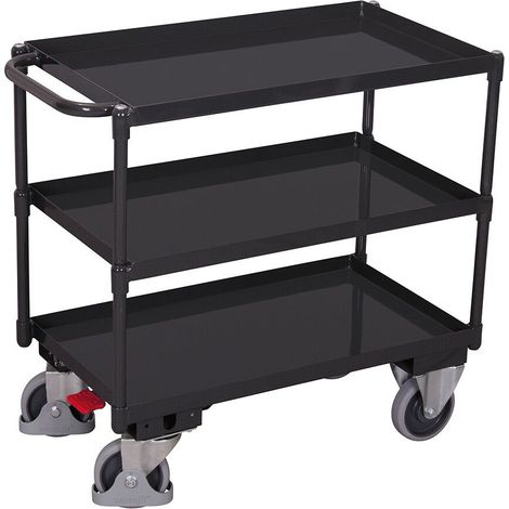 VARIOfit Tischwagen mit Wanne, Schiebegriff und 3 Ladeflächen 845x495mm Anthrazitgrau RAL 7016 (1/3)