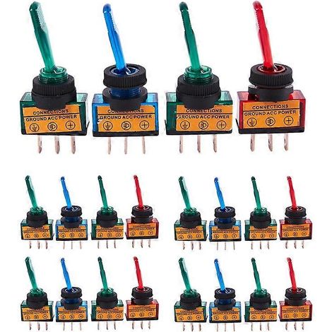 20 interrupteurs à bascule lumineux 12 V CC 20 A pour voiture, bateau, tableau de bord, SPST marche/arrêt (1/5)