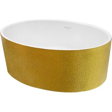 Vasque à poser doré GLAM avec bonde blanc UNIQUA (1/3)