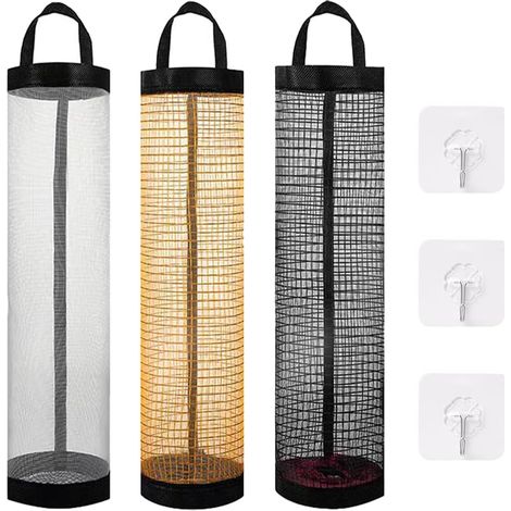 3-Piece Plastic Bag Organizer, Hanging Trash Bag Holder, Plastic Bag Dispenser, Trash Bag Holder with 3 Hooks for Kitchen, Bathroom, Bedroom (1/5)