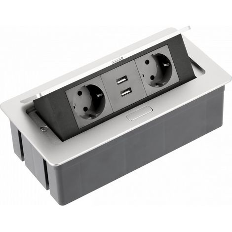 GTV 2-er Tisch-Steckdosenleiste 2 USB-Anschlüsse Silber
