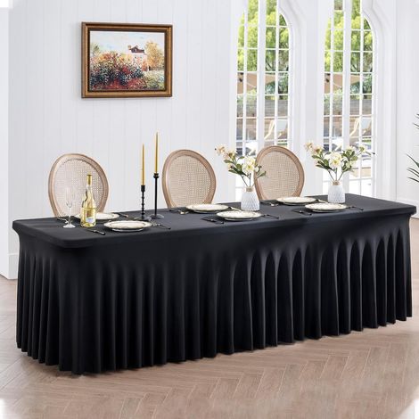 Housse de table extensible noire pour tables rectangulaires, lavable et infroissable