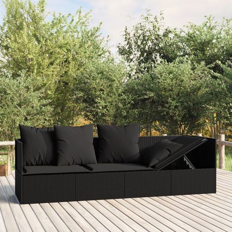 Lit de salon d'extérieur avec coussins,Transat, bain de soleilNoir Résine tressée XZZZ843396 (1/5)