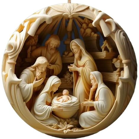 Ornement Crèche - Rond Nativité Jésus - Décoration Religieuse Sapin Noël - Souvenir Cadeau Spirituel - 1 Pièce (1/5)