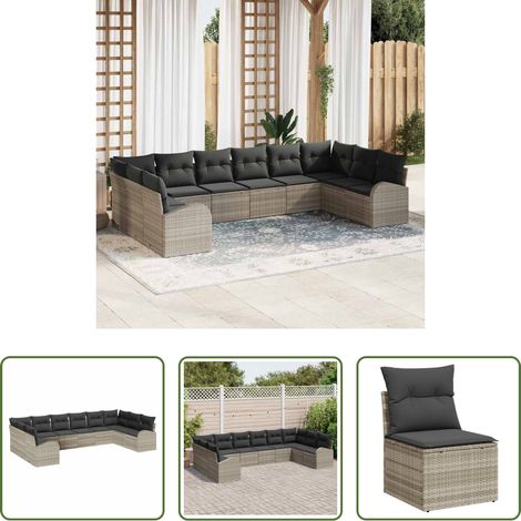 vidaXL Poly-Rattan -  Sofa Set mit Kissen 10 pcs Hellgrau Polyrattan (1/5)