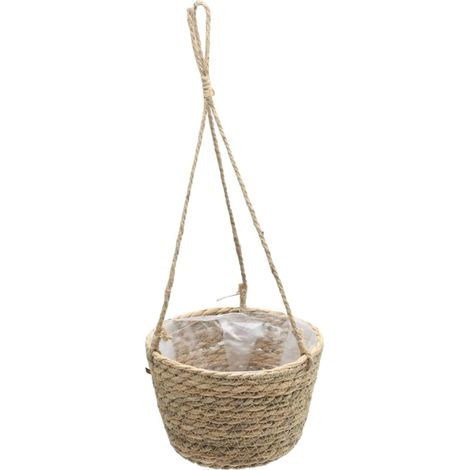 Panier à fleurs à suspendre, 20 cm, paille, corde de chanvre, intérieur, extérieur, convient petites plantes, présentations décoratives, marron (1/5)