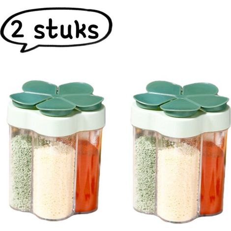 Set di 2 barattoli per spezie da cucina, set di 5 spezie in uno, contenitore ermetico per sale, barattolo per spezie resistente all'umidità, verde (1/5)
