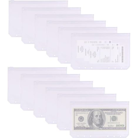 Poche Pour Classeur A6 - PVC Résistant À La Déchirure - Compatible Avec Classeurs À 6 Anneaux - Pour Billets Et Documents - 12 Pièces (1/5)