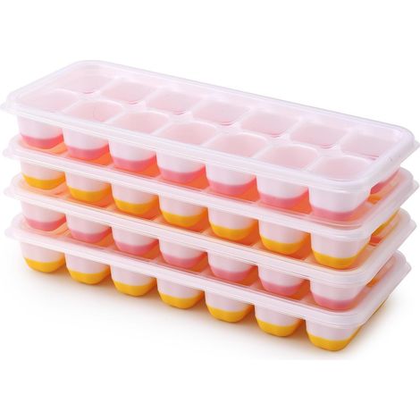 4er Pack Eiswürfelform mit Deckel, stapelbar, für Babybrei, Cocktails, Whisky (1/5)