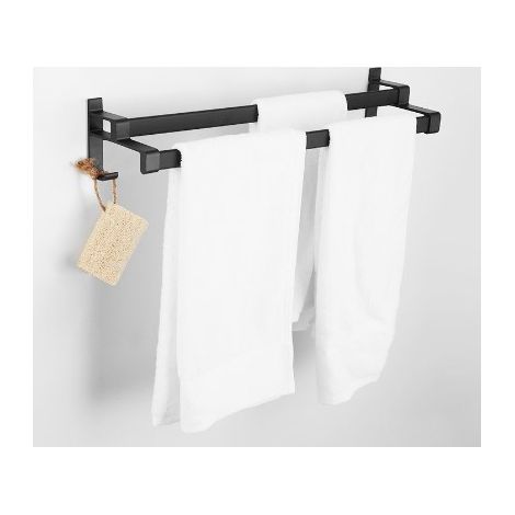 Porte-serviettes mural sans perçage, double barre, 60 cm, pour salle de bain-AquaForge (1/5)