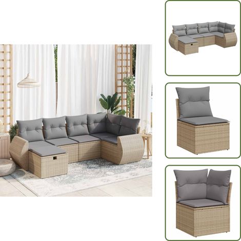 6-tlg. Garten-Sofagarnitur mit Kissen Beige Poly Rattan - Gartensofa Set - Garten Sofa Set - Outdoor Sofa Set - Garten Sofagarnitur (1/5)