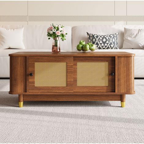 Mesa de centro fija 100x50x42 cm en MDF efecto madera nogal, con almacenaje FloraGrace (1/5)