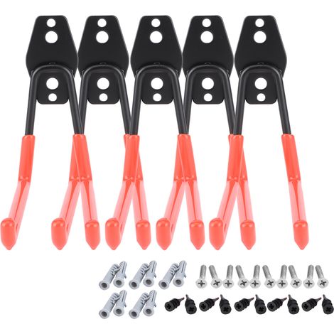 Lot de 5 crochets muraux orange pour garage, rangement mural pour outils électriques, corde, pelle, vélo et tuyau. (1/5)
