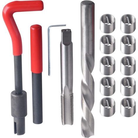 Kit di riparazione filettatura M14 x 1,50 mm, strumenti di riparazione filettatura elicoidale, kit inserimento filetto, set di attrezzi manuali compatibili per riparazioni automobilistiche (1/4)