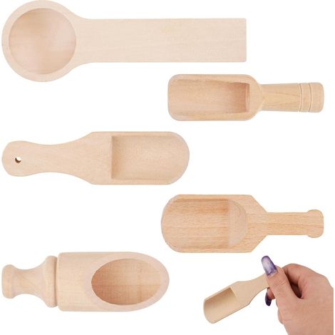 5 Pièces Mini Cuillère en Bois, Mini Pelle en Bois, Petite Cuillère à Sel Cuillère Pelles à Épices, Cuillères en Bois pour la Cuisine, Lait, Café, Thé, Bonbons (1/5)