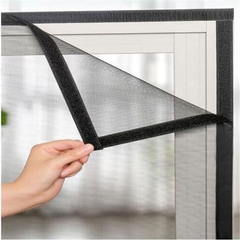 Fiberglas-Fenstergitter, sehr dichtes Netz, Fenstergitter ohne Bohren, mit Klebestreifen, Fliegenschutz für Fenstertüren, transparentes Netz für Katzen, 120 x 150 cm, schwarz (1/4)