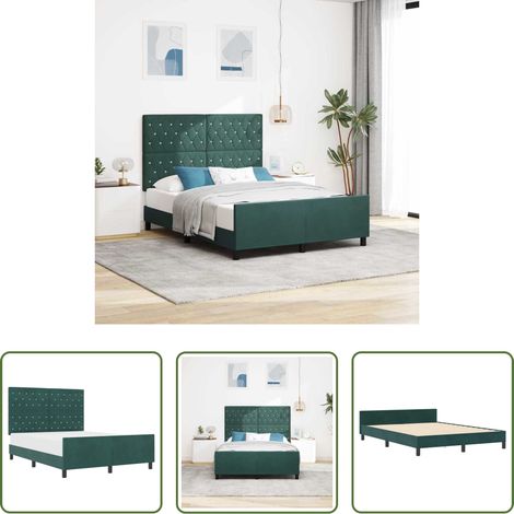 Samtbett - Boxspringbett mit Kopfteil Dunkelgrün 140 x 190 cm Samt (1/5)