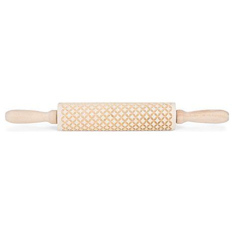 Rouleau décor pâtisserie en bois motif empreinte cercles et diamants pour sablés