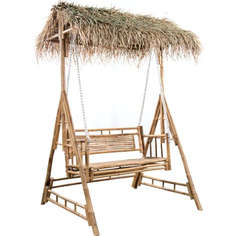 Maison Exclusive - Balancelle 2 places feuilles de palmier et coussin 202cm Bambou (1/5)