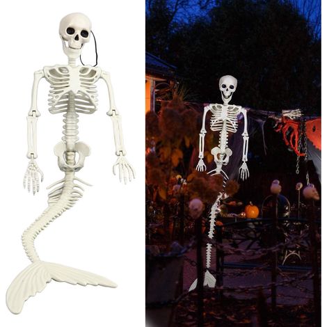 80 cm großer, künstlicher Totenkopf in Form eines Fischskeletts – Halloween-Accessoire mit beweglichen und fixierten Posen (1/5)