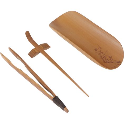 Ensemble de 4 cuillères à thé en bambou sculpté à la main, accessoires pour la cérémonie du thé (motif fleur de prunier) (1/5)